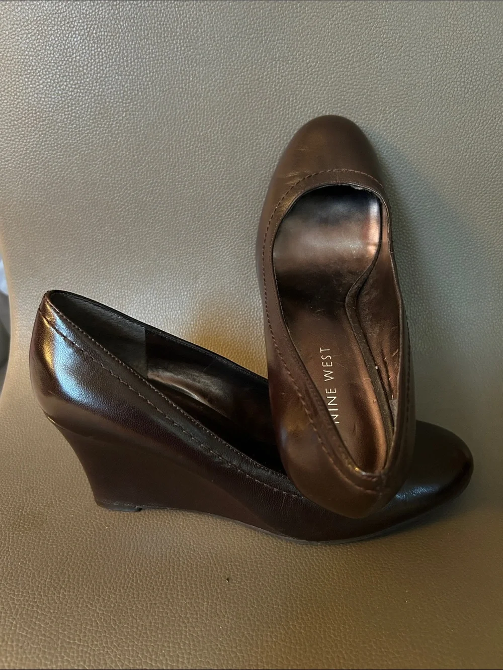 Nine West Classic Women's Dark Brown Leather Wedge Pumps